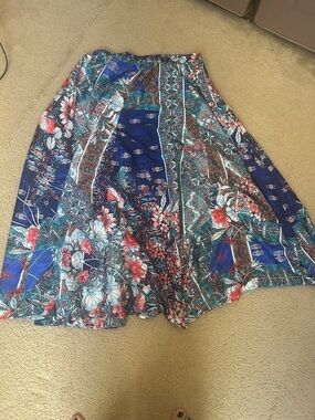 Bohemian Floral Maxi Skirt in Blue and Teal